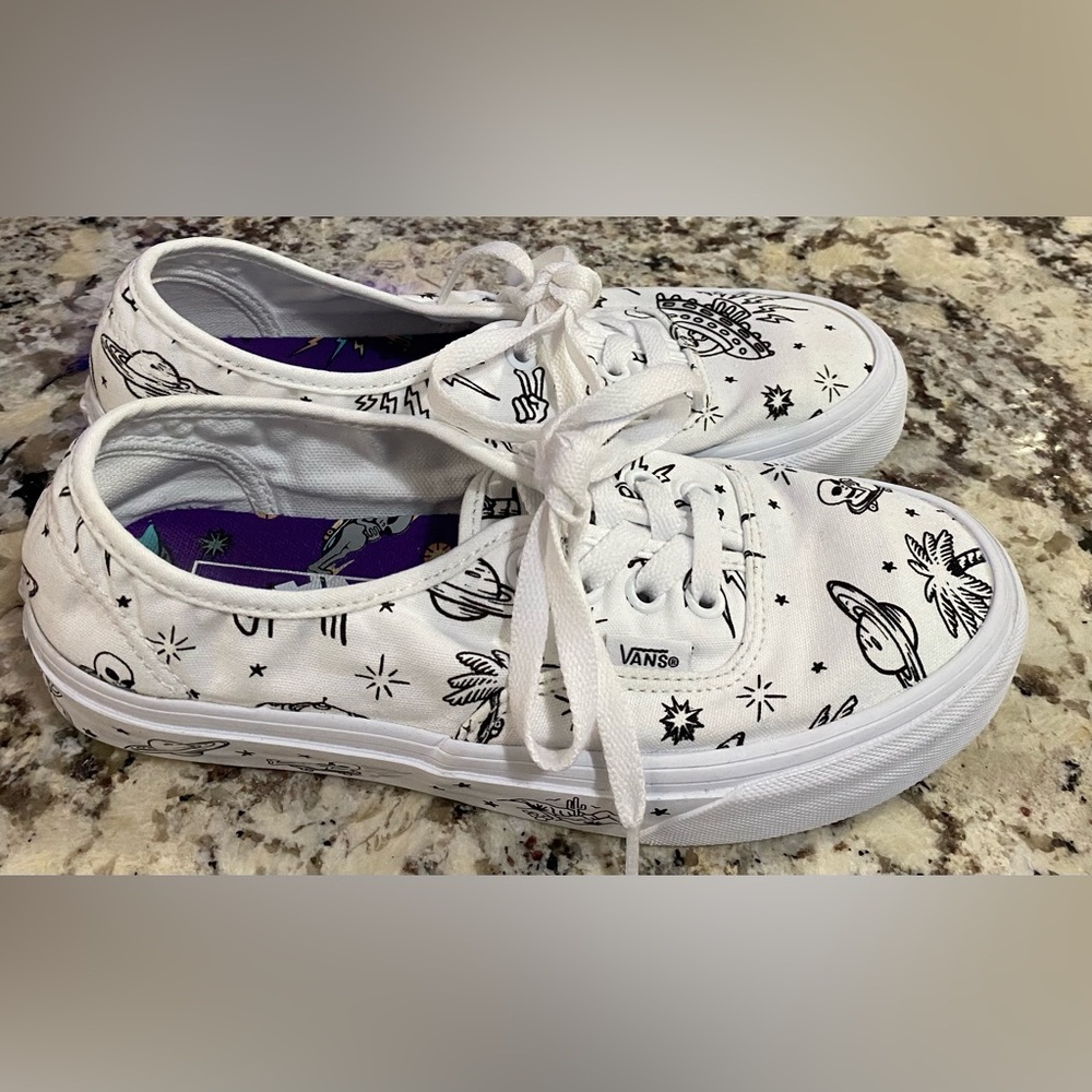 Vans White and Black Graphic Sneakers